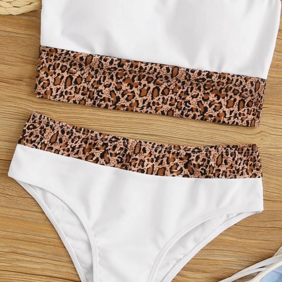 Other - Leopard Trim Bandeau Bikini Set
